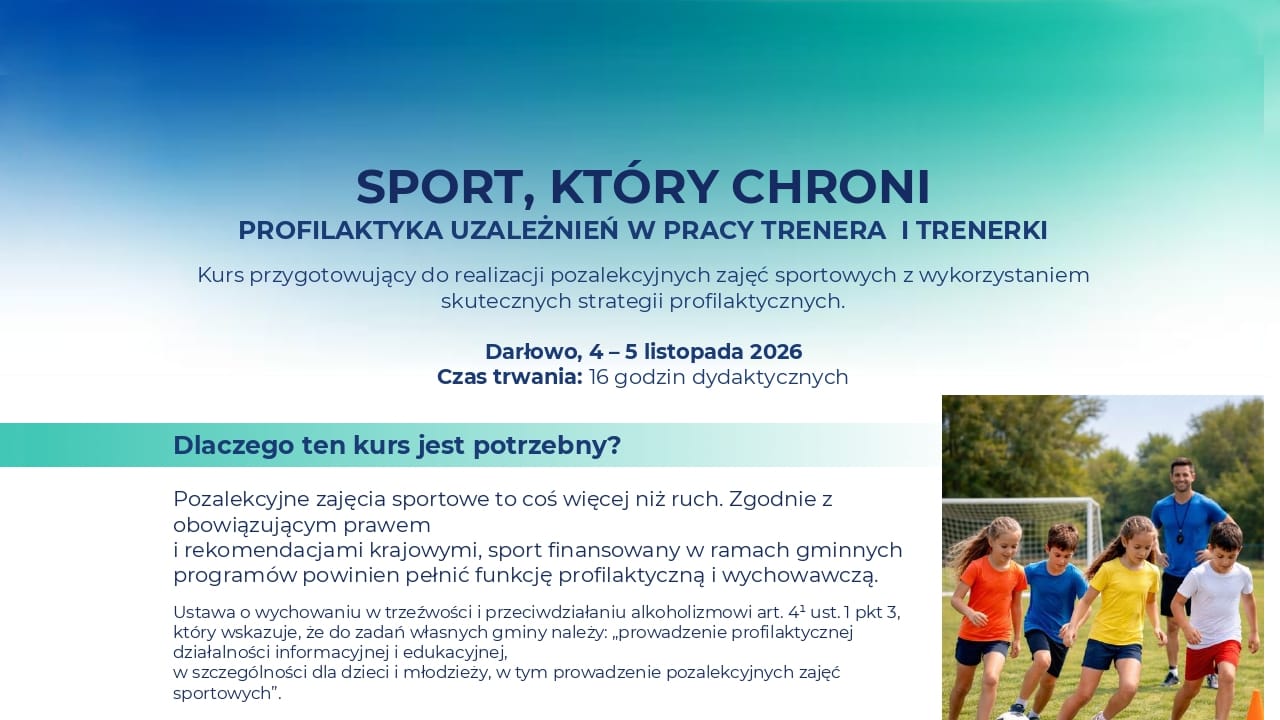 Darłowo: Bezpłatne szkolenie dla trenerów o profilaktyce uzależnień w sporcie